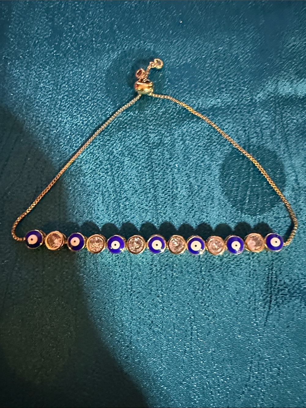 Gold Chain Bracelet with Blue Evil Eye and Crystal Accents